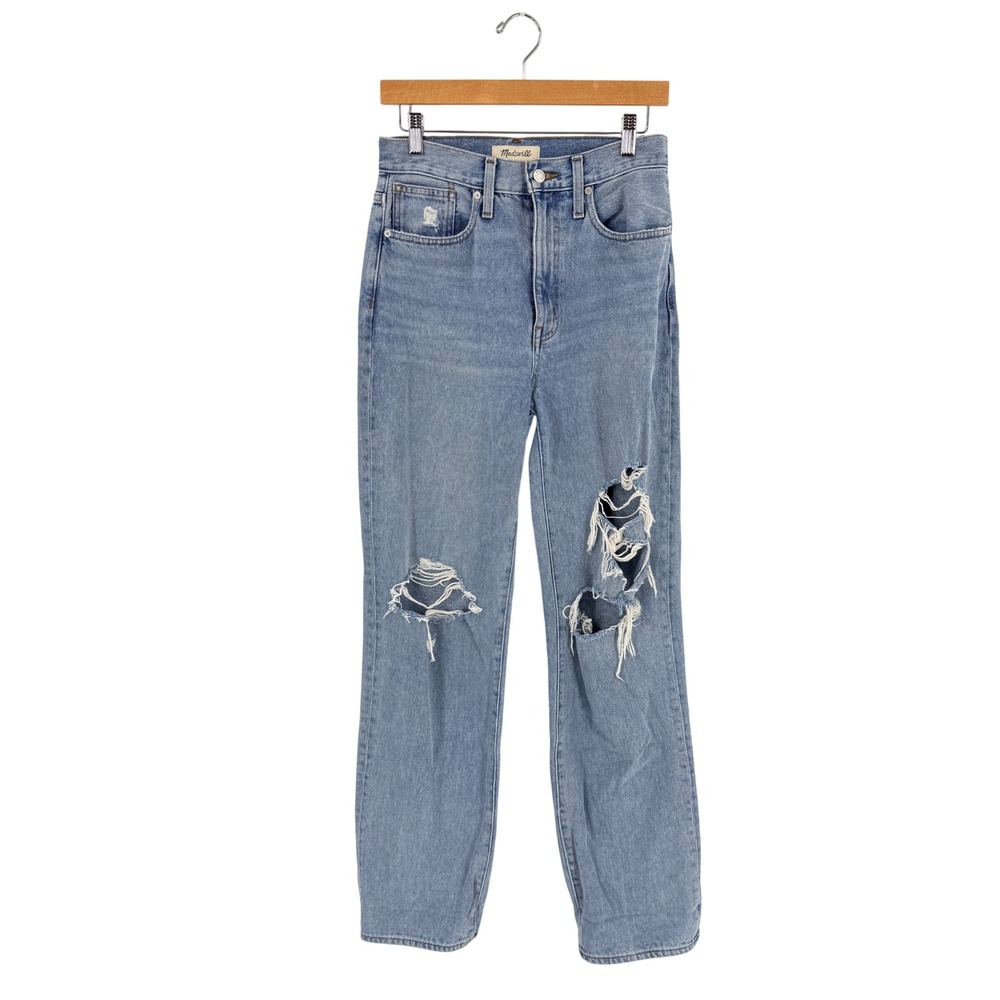 Madewell Baggy Straight Jeans Blue 25 High Rise Distressed 100% Cotton Denim
